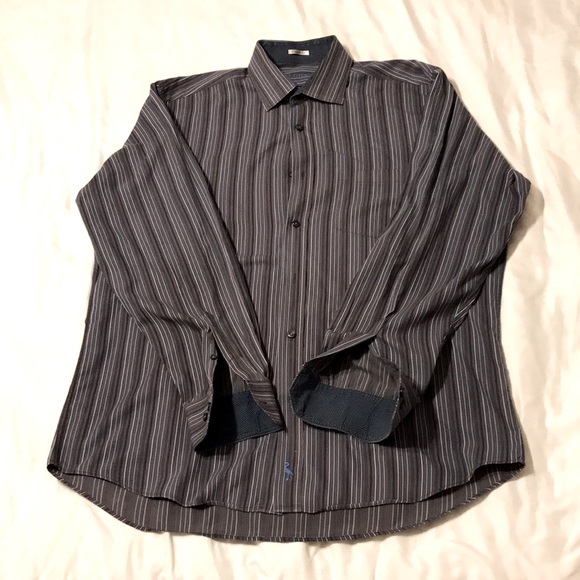 Tailorbyrd Other - Tailorbyrd Classic Fit 100%Cotton Black Grey Blue Stripes Mens Long Sleeve shirt